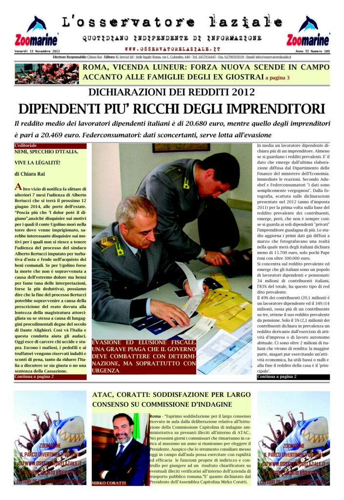 L'osservatore d'Italia edizione del 15 Novembre 2013
